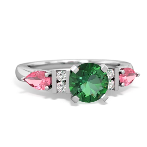 lab emerald-pink sapphire engagement ring