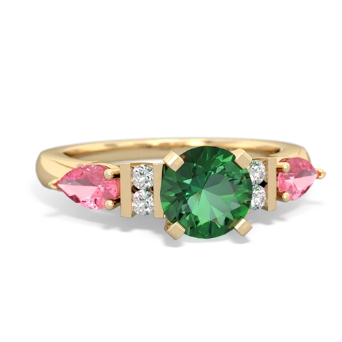 lab emerald-pink sapphire engagement ring