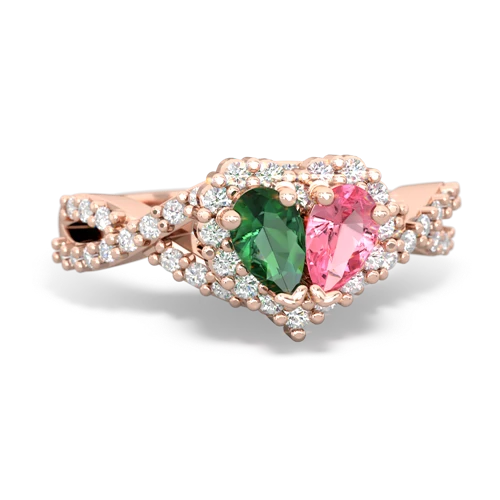 lab emerald-pink sapphire engagement ring