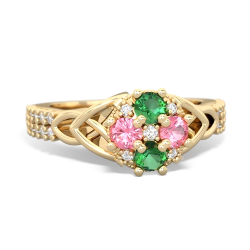 lab emerald-pink sapphire engagement ring