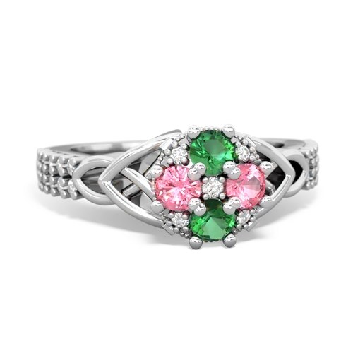 lab emerald-pink sapphire engagement ring