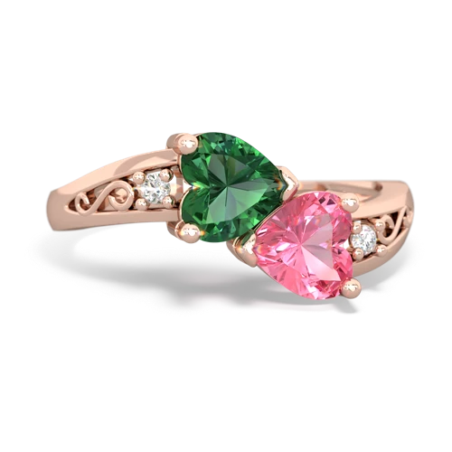 lab emerald-pink sapphire filligree ring