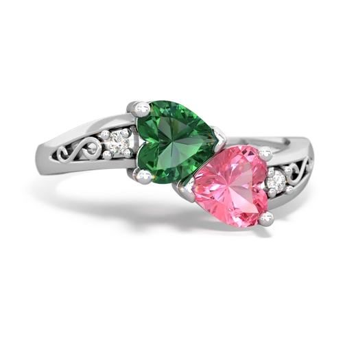 lab emerald-pink sapphire filligree ring