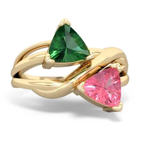Lab Emerald Lab Created Emerald with Lab Created Pink Sapphire Split Band Swirl ring Ring