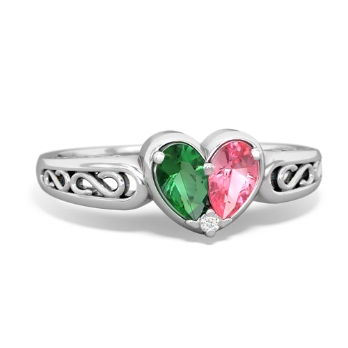 lab emerald-pink sapphire filligree ring