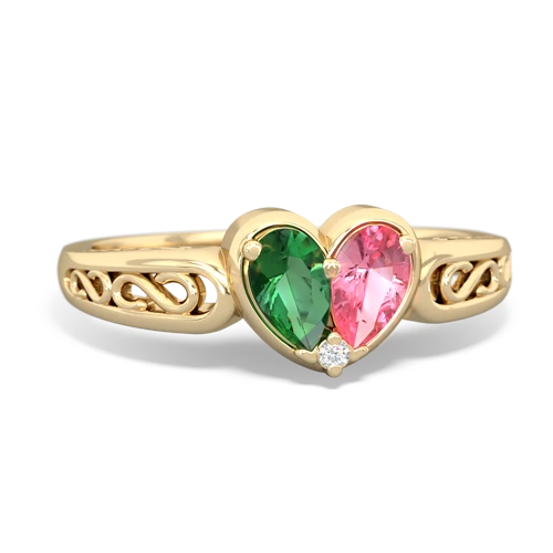 lab emerald-pink sapphire filligree ring