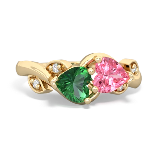Lab Emerald Lab Created Emerald with Lab Created Pink Sapphire Floral Elegance ring Ring
