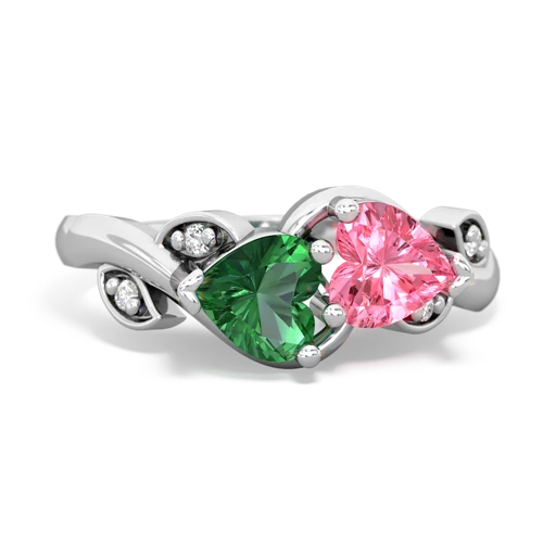 lab emerald-pink sapphire floral keepsake ring