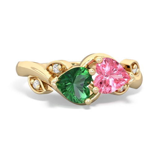 lab emerald-pink sapphire floral keepsake ring