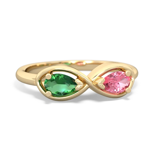 lab emerald-pink sapphire infinity ring