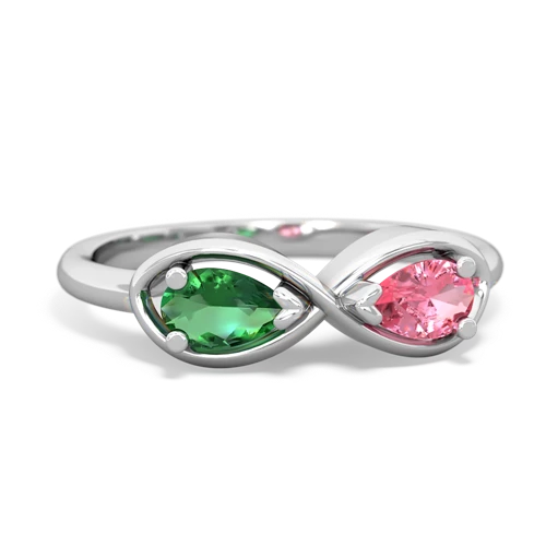 lab emerald-pink sapphire infinity ring