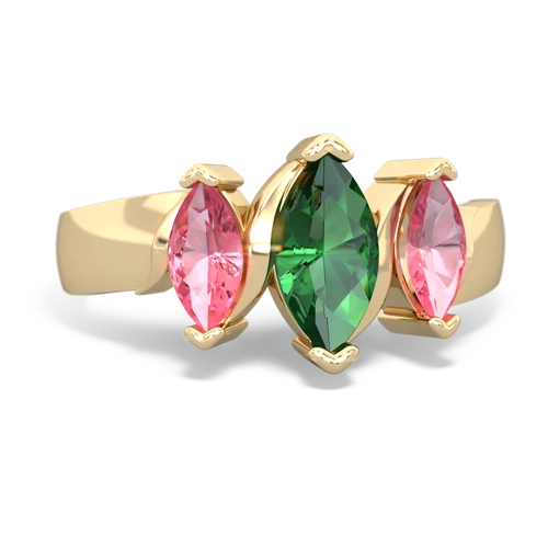 Lab Emerald Lab Created Emerald with Lab Created Pink Sapphire and  Three Peeks ring Ring
