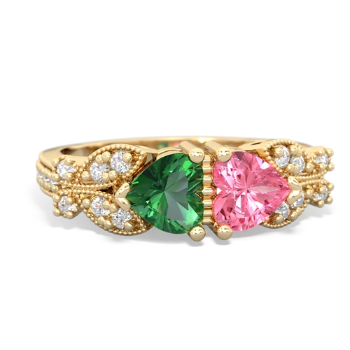 Lab Emerald Lab Created Emerald with Lab Created Pink Sapphire Diamond Butterflies ring Ring