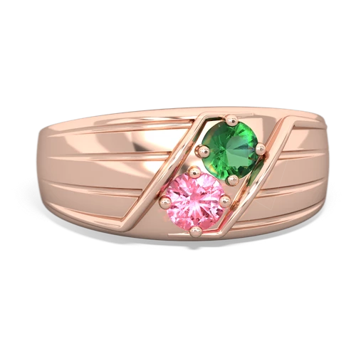 lab emerald-pink sapphire mens ring