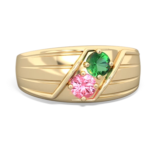 Lab Emerald Lab Created Emerald with Lab Created Pink Sapphire Art Deco Men's ring Ring