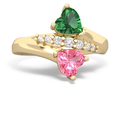 Lab Emerald Lab Created Emerald with Lab Created Pink Sapphire Heart to Heart Bypass ring Ring