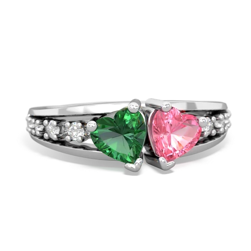 lab emerald-pink sapphire modern ring