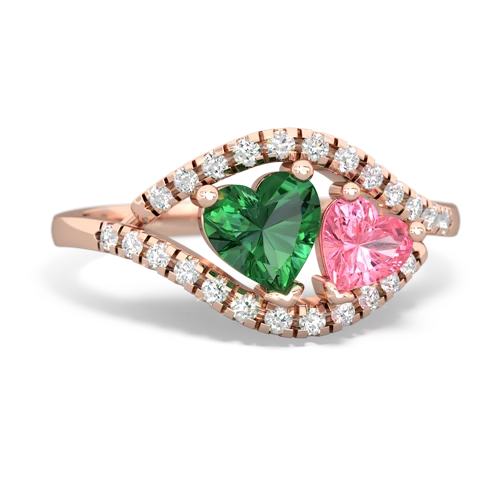 lab emerald-pink sapphire mother child ring