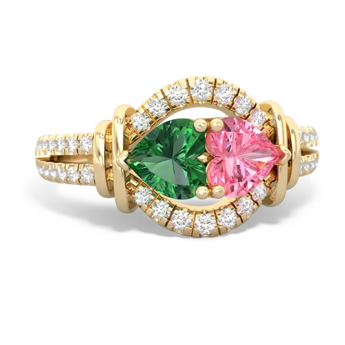 Lab Emerald Lab Created Emerald with Lab Created Pink Sapphire Art-Deco Keepsake ring Ring