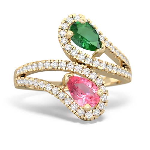 lab emerald-pink sapphire pave swirls ring