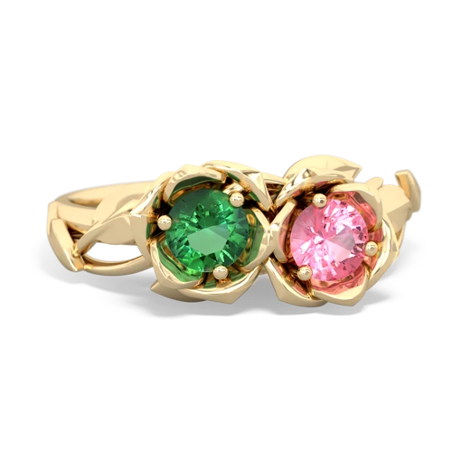 Lab Emerald Lab Created Emerald with Lab Created Pink Sapphire Rose Garden ring Ring