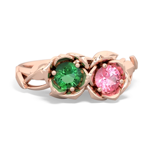 lab emerald-pink sapphire roses ring