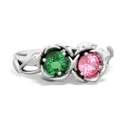 lab emerald-pink sapphire roses ring