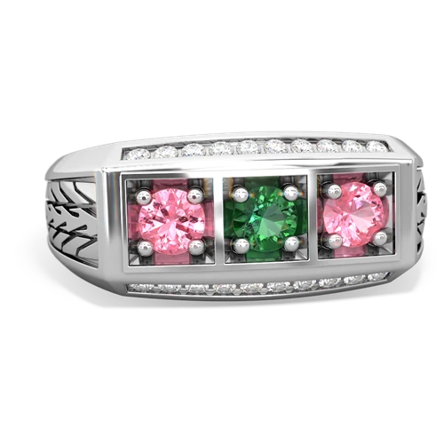 lab emerald-pink sapphire three stone ring