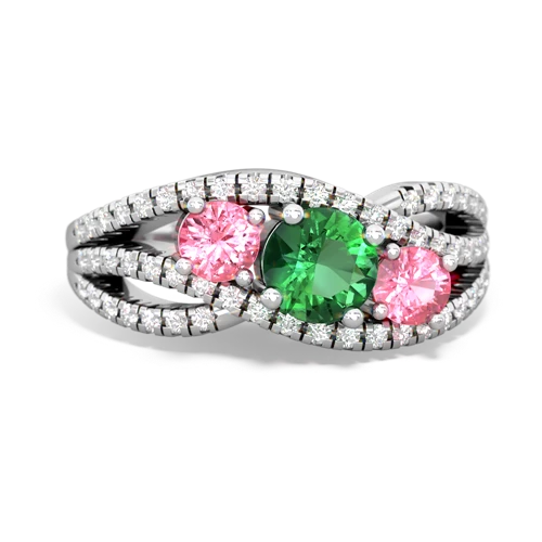 lab emerald-pink sapphire three stone pave ring