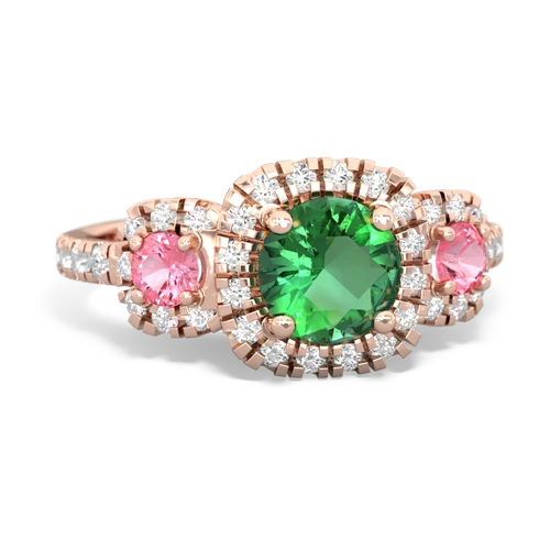 lab emerald-pink sapphire three stone regal ring