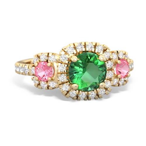 lab emerald-pink sapphire three stone regal ring