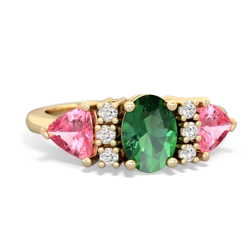 Lab Emerald Lab Created Emerald with Lab Created Pink Sapphire and  Antique Style Three Stone ring Ring