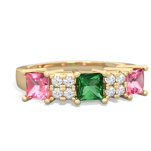 Lab Emerald Lab Created Emerald with Lab Created Pink Sapphire and  Three Stone ring Ring