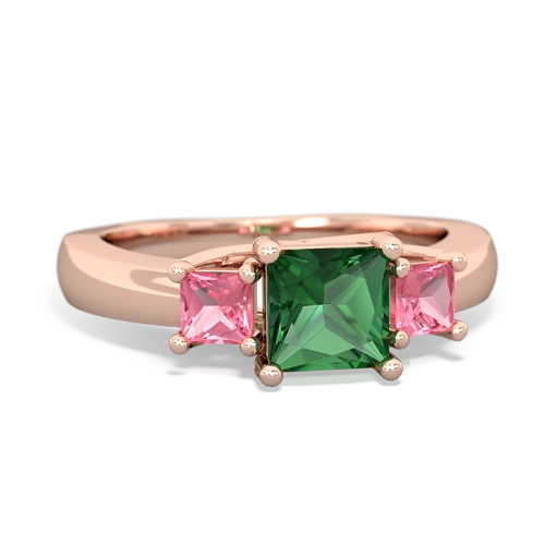 Lab Emerald Lab Created Emerald with Lab Created Pink Sapphire and Lab Created Sapphire Three Stone Trellis ring Ring