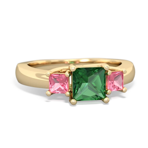 Lab Emerald Lab Created Emerald with Lab Created Pink Sapphire and  Three Stone Trellis ring Ring