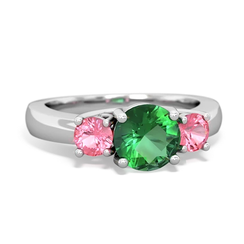 Lab Emerald Lab Created Emerald with Lab Created Pink Sapphire and Lab Created Pink Sapphire Three Stone Trellis ring Ring