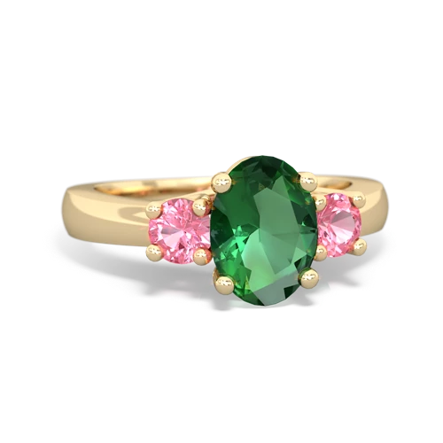 Lab Emerald Lab Created Emerald with Lab Created Pink Sapphire Three Stone Trellis ring Ring
