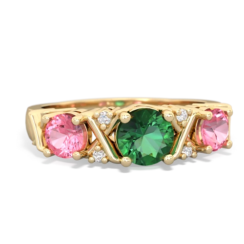Lab Emerald Lab Created Emerald with Lab Created Pink Sapphire and  Hugs and Kisses ring Ring