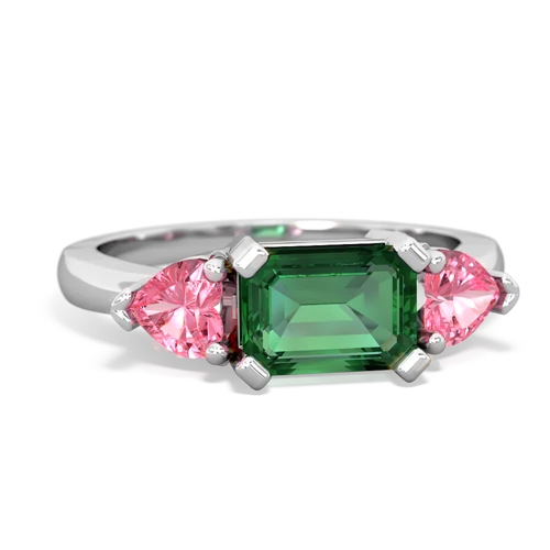 Lab Created Emerald with Lab Created Pink Sapphire and Lab Created Sapphire Three Stone ring