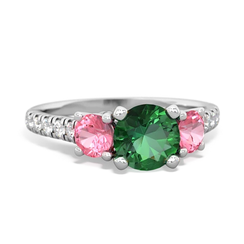 Lab Created Emerald with Lab Created Pink Sapphire and Lab Created Sapphire Pave Trellis ring