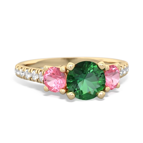 Lab Emerald Lab Created Emerald with Lab Created Pink Sapphire and  Pave Trellis ring Ring