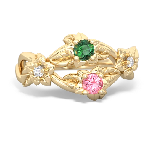 Lab Emerald Lab Created Emerald with Lab Created Pink Sapphire Sparkling Bouquet ring Ring