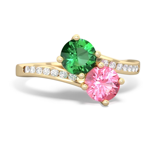Lab Emerald Lab Created Emerald with Lab Created Pink Sapphire Keepsake Two Stone ring Ring