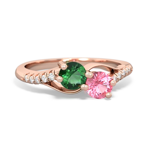 lab emerald-pink sapphire two stone infinity ring