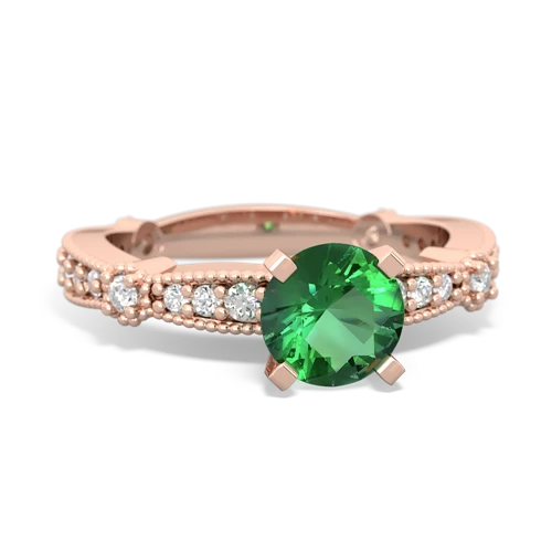 Lab Emerald Milgrain Antique Style Lab Created Emerald ring Ring