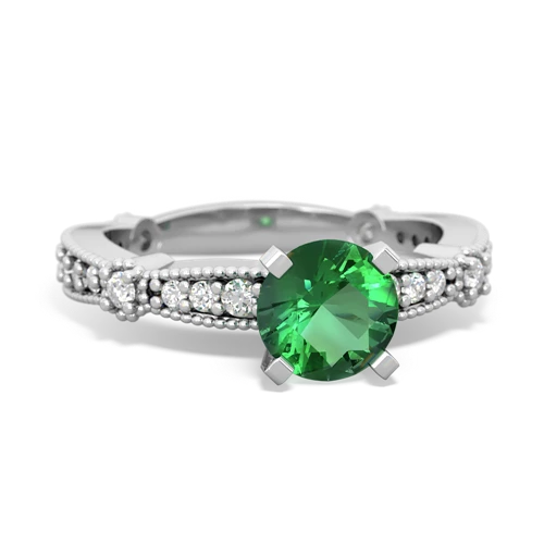 lab emerald antique engagement ring
