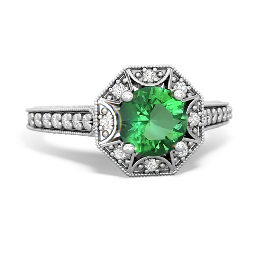 Lab Emerald Art-Deco Starburst Lab Created Emerald ring Ring