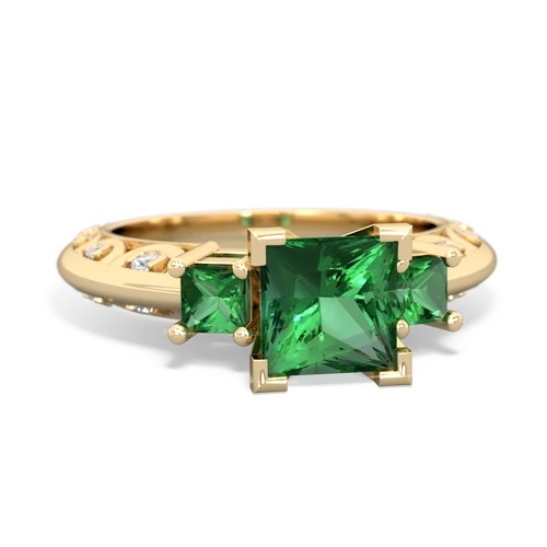 Lab Emerald Lab Created Emerald with  and  Art Deco ring Ring