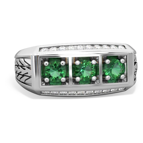lab emerald three stone ring