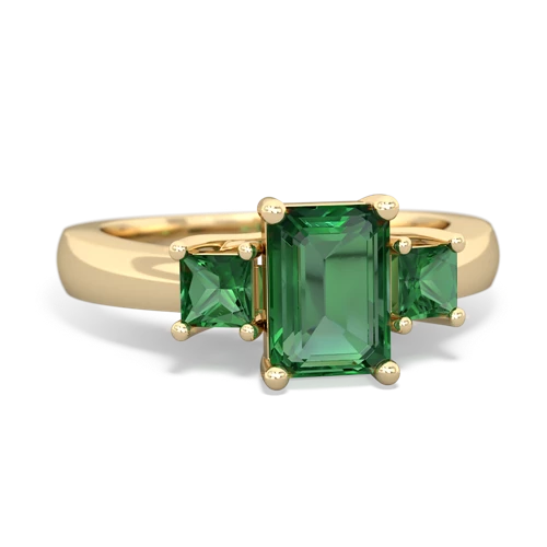 Lab Emerald Lab Created Emerald with  and  Three Stone Trellis ring Ring